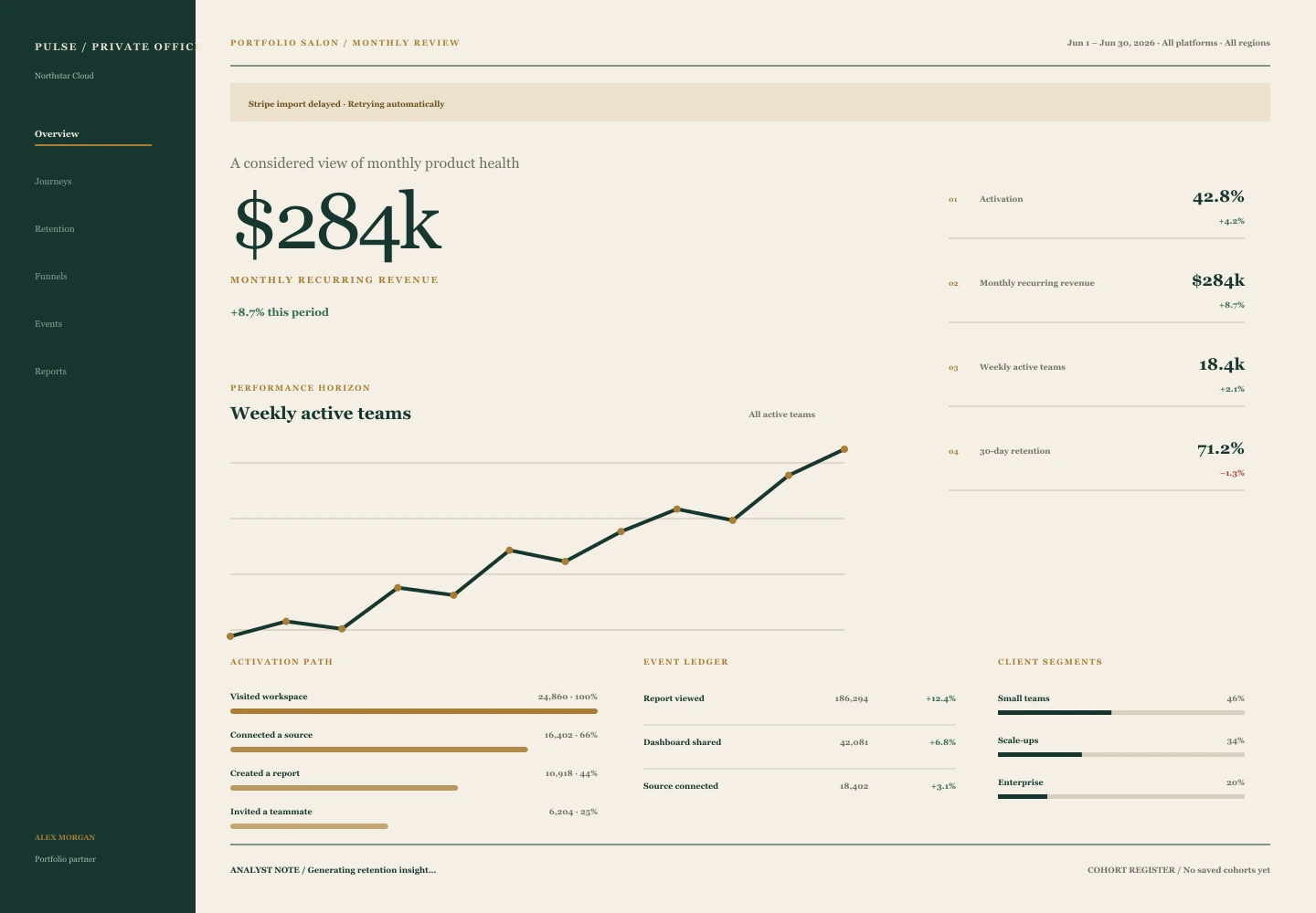 Portfolio Salon treatment of the Pulse Analytics overview