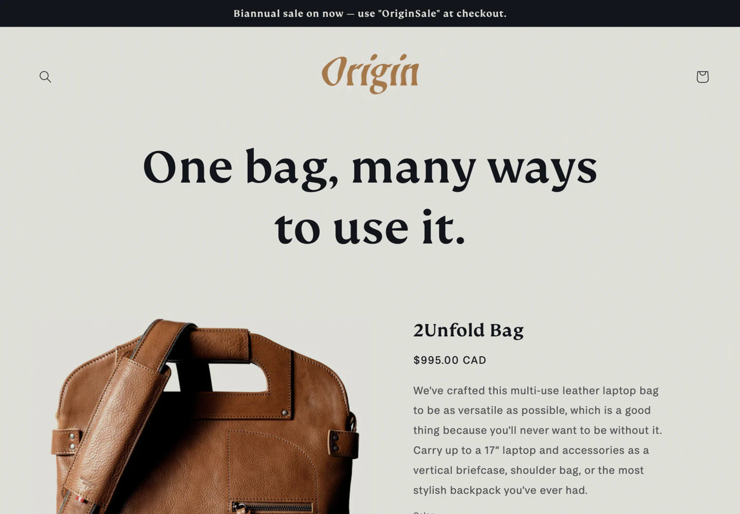 Origin preview from Shopify Theme Store